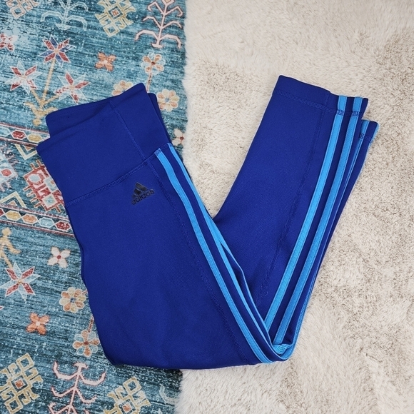Adidas Multicolor Blue Crop Climalite Leggings DU1852 Small - Picture 1 of 8